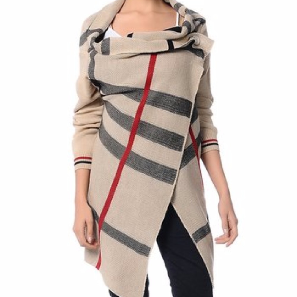 Beige Plaid Cardigan